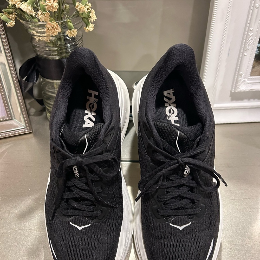 Hoka Bondi 9 Women's Black & White Platform Running Sneakers - Picture 3 of 12